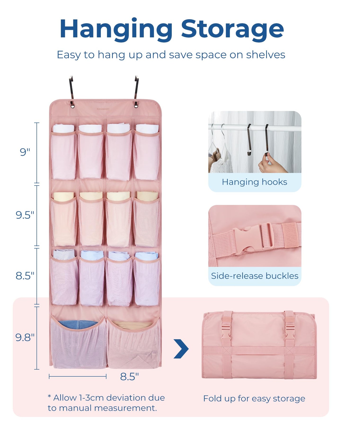 BAGSMART Hanging Compression Packing Cubes for Closet Organizers And Storage, 6 Set Suitcase Organizer Bags Set, Cruise Travel Essentials for Women, Beige