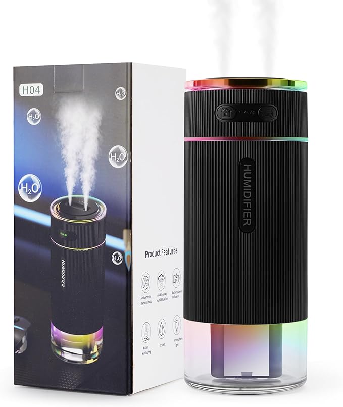 Portable Small Humidifiers for Travel, Mini Air Ultrasonic Humidifier with Filter Element - Cool Mist, Whisper Quiet, Nightlight, 350ML Tank, Car Modes, Perfect for Baby, Bedroom, Hotel, Desk, Plants