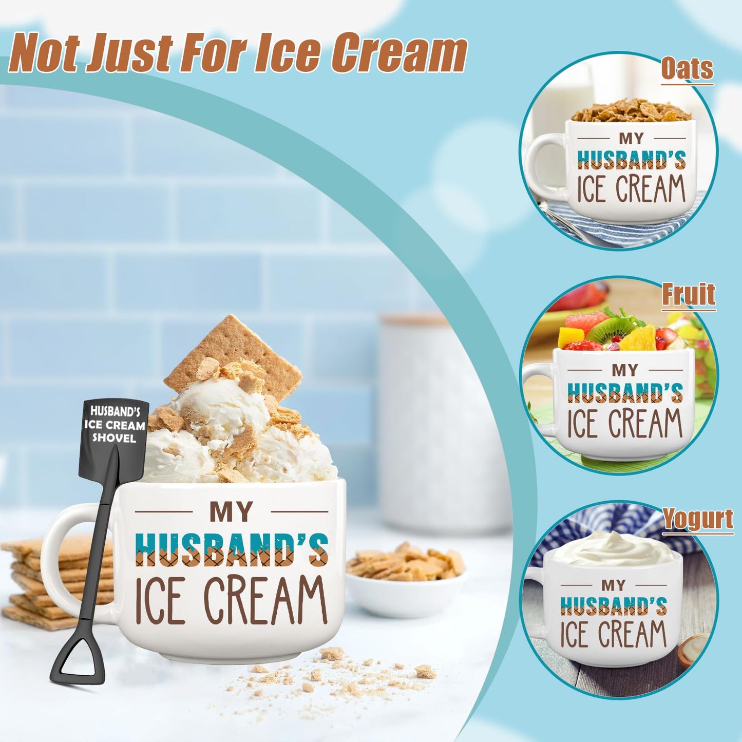 BackURyear Husband Birthday Gifts from Wife, Fathers Day Husband Gifts, Romantic Gift for Anniversary, Novelty Ice Cream Ceramic Bowl with Shovel Spoon Set