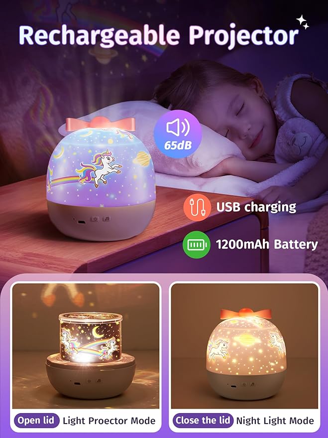 PIKOY Kids Toys for Girls Gifts, 15 Films Light Projector for Girls Toys Age 6-8, 15 Soothing Music for Kids Toys 0-10,Star+Unicorn+Princess+Mermaid Projector Toddler Girl Toys, 1 Year Old Girl Gifts
