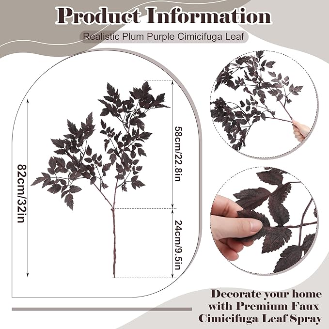 Lyrow 3 Pack Artificial Cimicifuga Plant Leaf Spray Faux Plum Cimicifuga Ramosa Leaf Branch Faux Fall Spray Silk Plants for Home Vase Wedding Garden Farmhouse Table Mantel Decor (32 Inches)