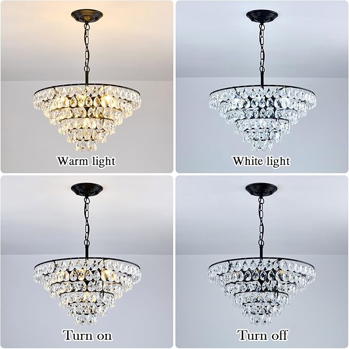 YYJLX Modern Crystal Chandelier 7 Light 20" Raindrop Black Ceiling Chandelier Adjustable Hanging Light Fixture for Dining Room Foyer Entryway Staircase Living Room