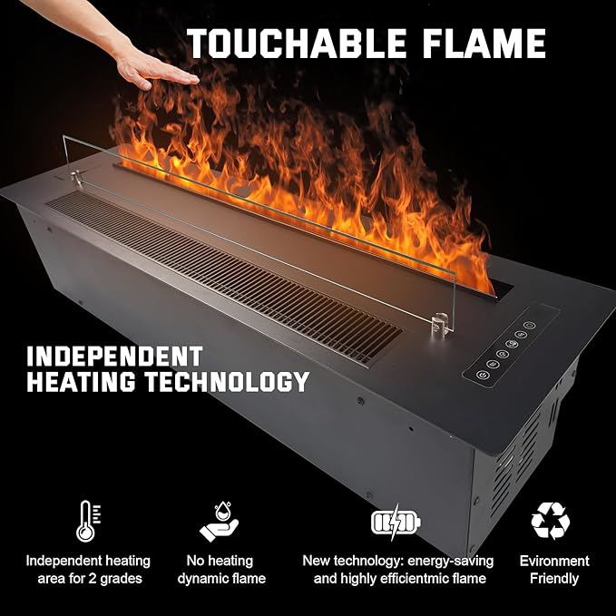 78.7" 3D Water Vapor Electric Fireplace Heater - Humidifier Function,Smart APP/Remote Control,Colorful Realistic Flame, Decorative Steam Atomizing Fireplace for Home, Office, Hotel & Restaurant