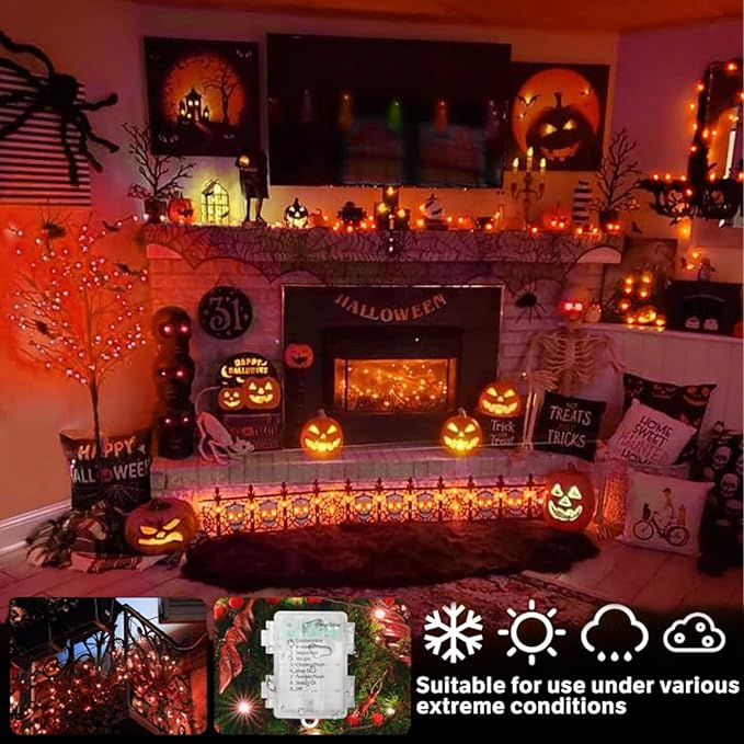 LAMPHOME Orange Fairy Lights, 100 LED 33ft Battery Operated Halloween Lights with Remote, 8 Modes Twinkle String Light for Halloween Thangksgiving Fall Tree Indoor Outdoor Decoration