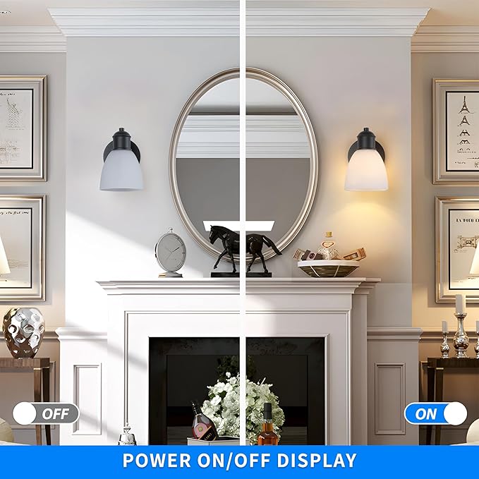 Bathroom Vanity Light Set of 2, Black Wall Lights for Living Room, Farmhouse Wall Sconces Lighting Fixtures with Frosted Glass,Wall Mounted Lamp for Bedroom Mirror Hallway Kitchen