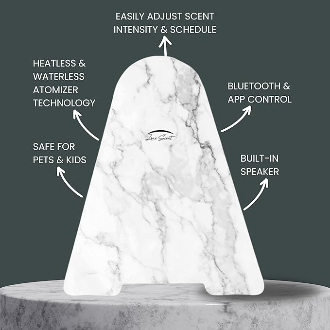 ZS3000B Marble White Waterless Essential Oil Diffuser – App Control Scent Air Machine with Bluetooth Speakers & Security Lock – Cold Air Tech, Covers 3,000 Sq. Ft – Home & Commercial Use