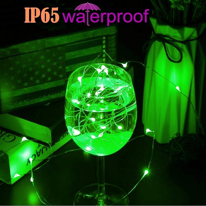 RUICHEN 20 Ft 120 LED USB Fairy String Lights with On/Off Switch, Waterproof Copper Wire Lights for Bedroom Wall Ceiling Wreath Christmas Halloween St. Patrick's Day, Green