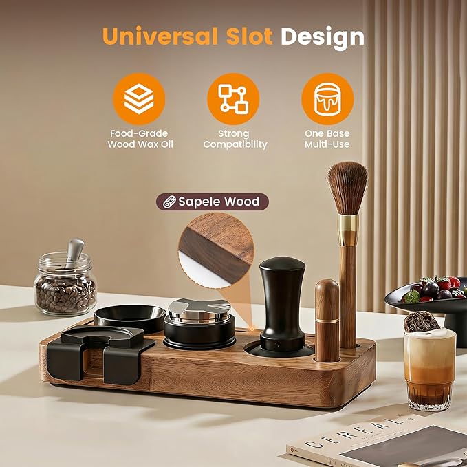 28-Piece 51mm Espresso Accessories Kit, Espresso Machine Tools with Wood Tamping Station, Tamper, Distributor, WDT Tool, Dosing Funnel, Milk Frothing Pitcher & Latte Art Set