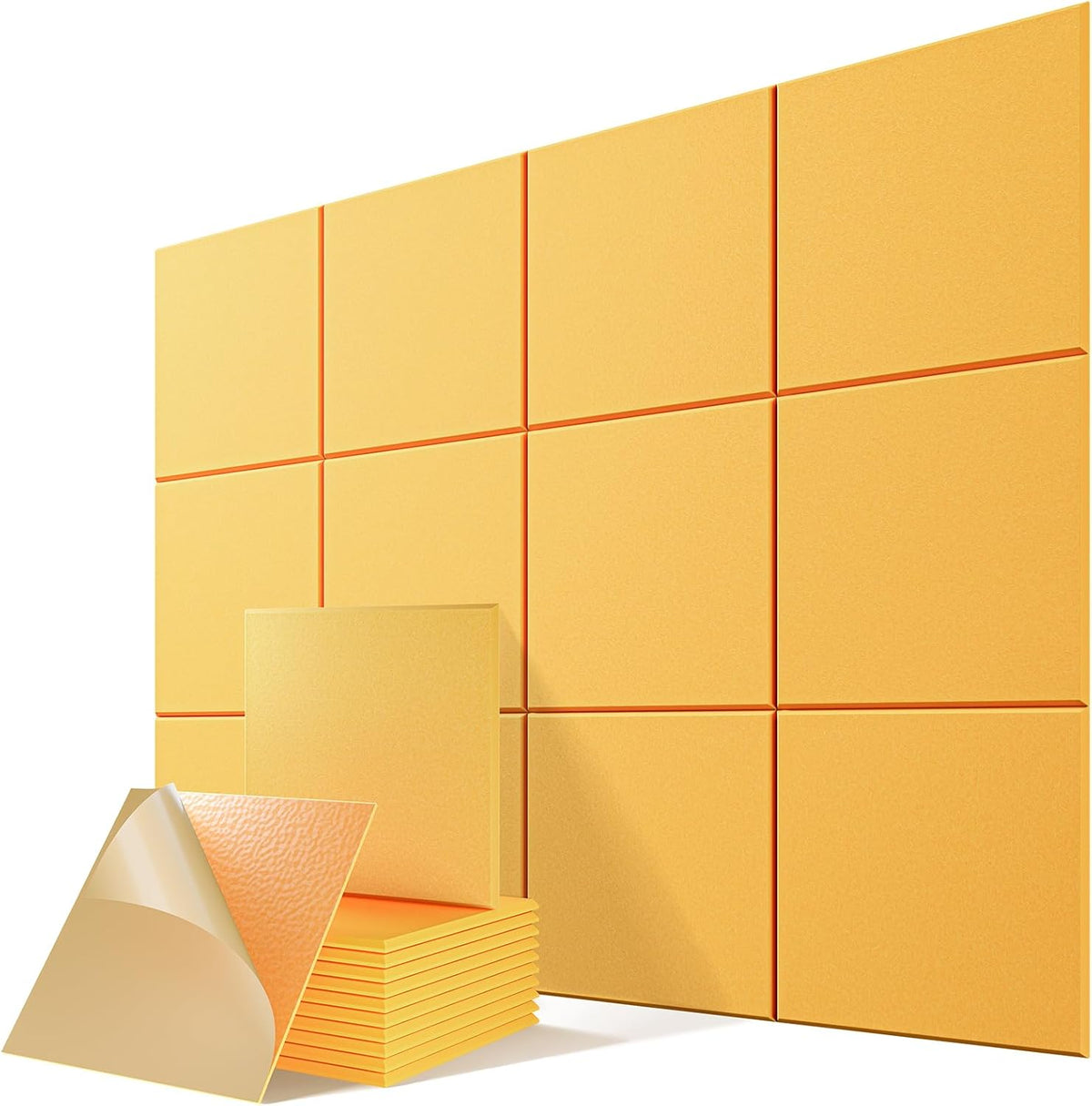 12 Pack Self-Adhesive Acoustic Panels, 12" X 12" X 0.4" High-Density Sound Proof Foam Panels for Walls, Soundproof Wall Panels for Home & Office (Gold)