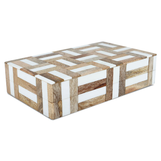 Handicrafts Home White Decorative Storage Box with Lid Wood Remote Control Box Coffee Table Storage Box Remote Holder for Living Room Decor – Resin Inlay Marquet Chase Collection - 8x5x2