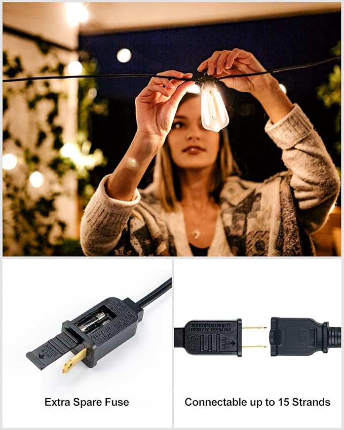 Lightdot 200FT Outdoor String Lights, LED Bistro String Lights with Shatterproof S14 Vintage Bulbs, 2700K Dimmable, Waterproof Hanging Lights for Porch, Deck, Garden, Backyard, Balcony