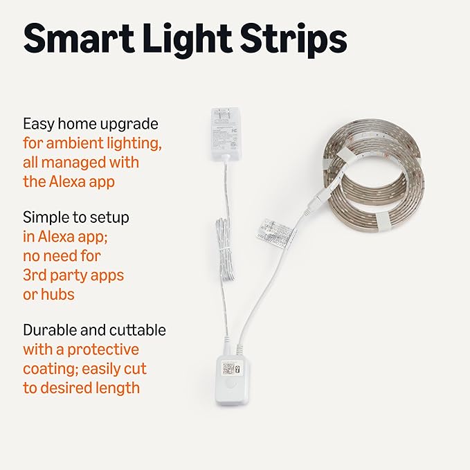 Amazon Basics Smart LED Light Strip, 16.4 Feet, RGB + Tunable White, Works with Alexa Only, 2.4 GHz Wi-Fi, No Hub Required
