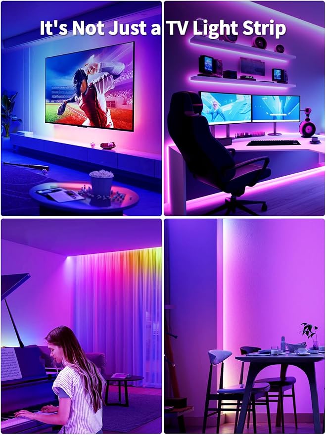 TV LED Lights, 13.1ft LED Lights for 43-60in TV, RGB TV Backlight Behind with Music Sync Bluetooth APP and Remote Control Strip Light USB Powered for Bedroom Gaming Room Decor