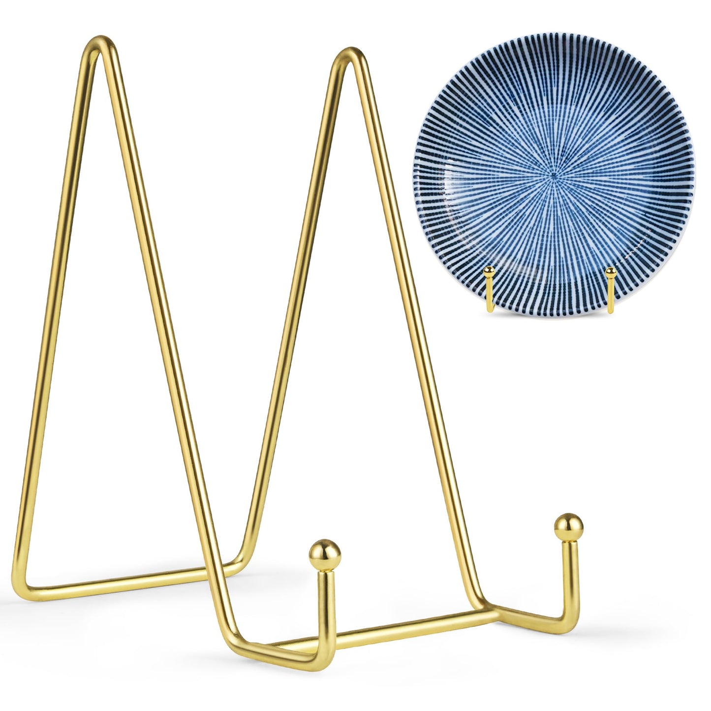Mocoosy 2 Pack 6 Inch Gold Plate Stands for Display, Metal Square Wire Easel Stand, Plate Holder Display Stands, Picture Frame Stands for Display Photos, Decorative Platter, Plaques and Table Arts