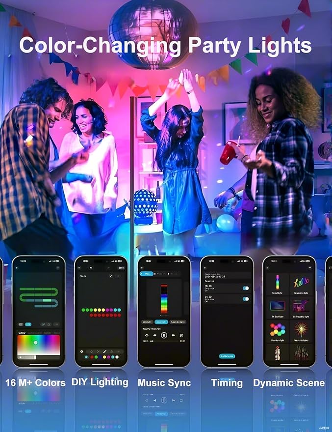 Corner Floor Lamp, 70" LED Floor Lamp with APP and Remote Control, 16 Million Colors & Warm White Dimmable, Music Sync, Timer, Color Changing Ambient Light for Living Room, Bedroom, Game room