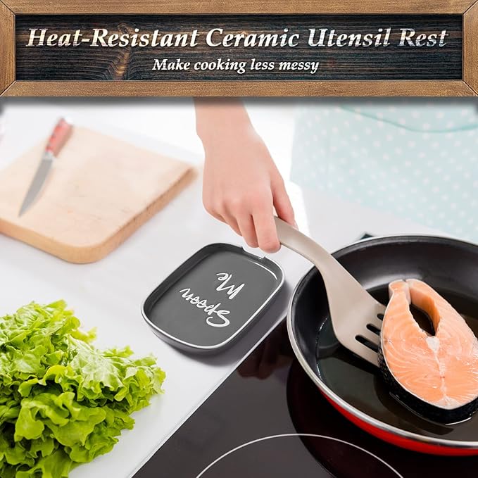 Ceramic Spoon Rest for Stove Top, DAYYET Large Spoon Holder for Kitchen Counter, Coffee Spoon Rest, Heat-Resistant Cooking Utensil Rest, Kitchen Decor, Gray