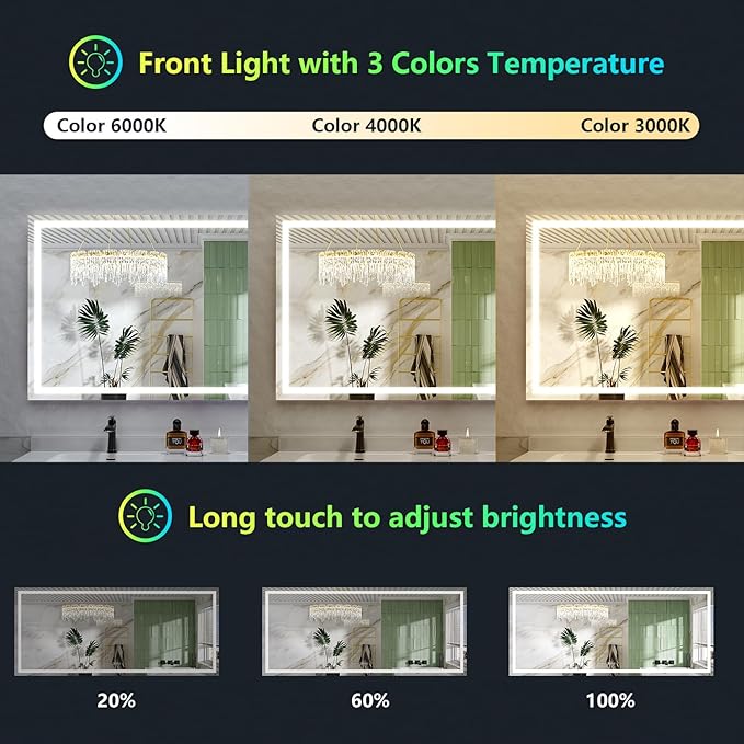 84x40 Inch RGB LED Bathroom Mirror Front Light and RGB Backlit Lighted Vanity Mirror for Bathroom Wall Mounted Dimmable Anti Fog Memory Shatter-Proof IP54 Waterproof Horizontal/Vertical