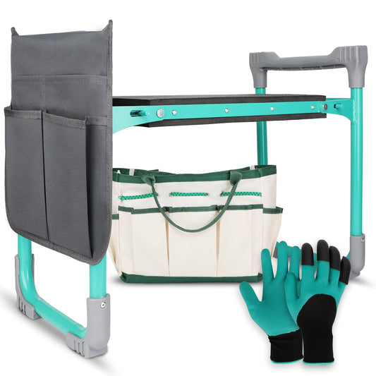WEILISEN Garden Kneeler and Seat, 2-in-1 Foldable Garden Bench with Non-Slip EVA Foam Pad, Storage Bags, Glove, Portable Gardening Stool for Kneeling & Sitting, Ideal for Gardeners, Patio, Fishing