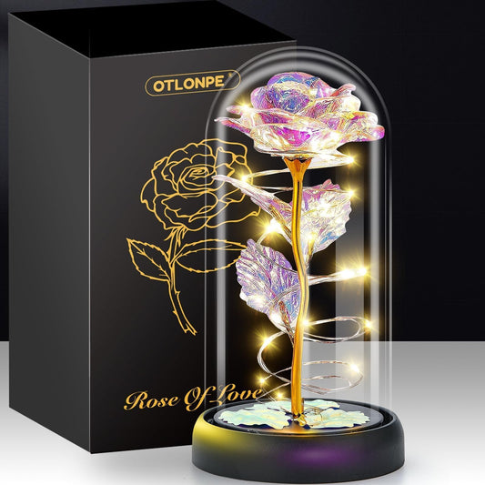 Otlonpe Glass Rose Flower, Birthday Gifts for Women Mom Wife Girlfriend Grandma Sister Teacher Friend, Flowers for Delivery Prime, Womens Gifts for Christmas Valentines Day Mothers Day Anniversary