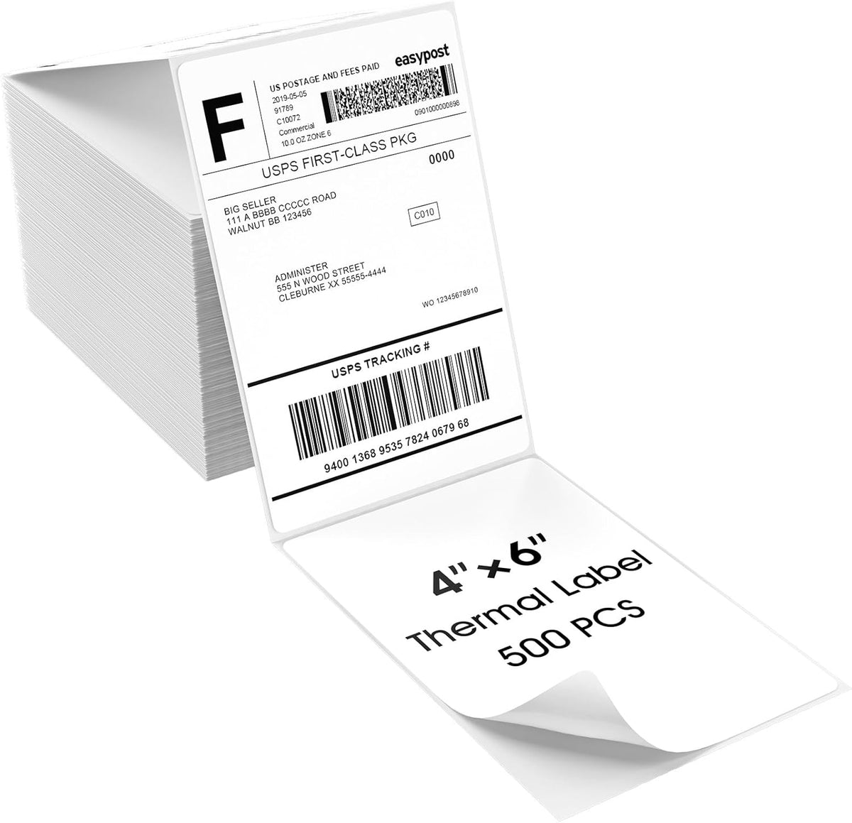 MaxGear 4" x 6" Direct Thermal Labels, 500 Fanfold Labels, for Shipping & Mailing, Perforated White, Commercial Grade with Permanent Adhesive, Compatible with Most Thermal Printers,1 Stack
