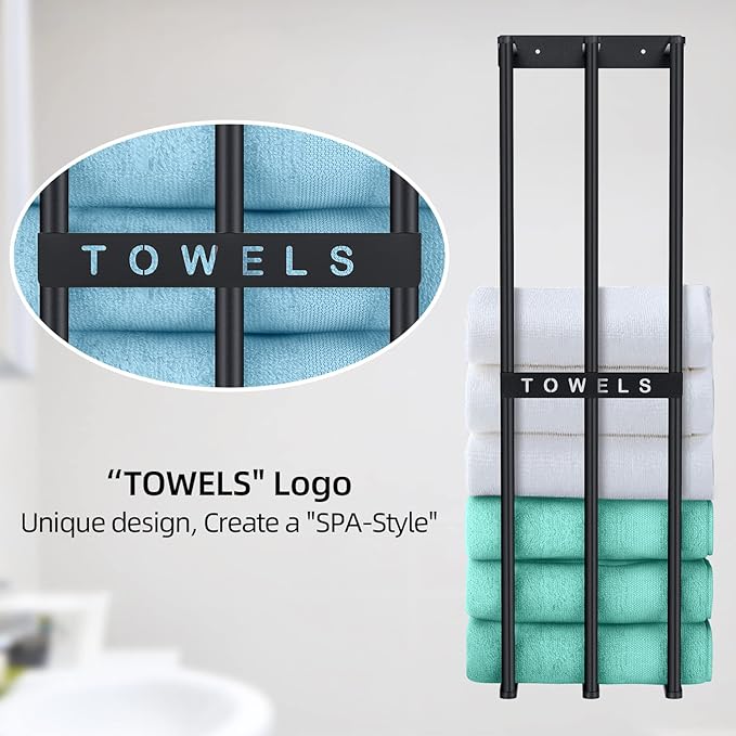 Towel Racks for Bathroom, 30 Inch Towel Rack for Rolled Towels, Wall Mounted Towel Rack for Small Bathroom, Modern Bath Towel Holder for Space Saving, Black