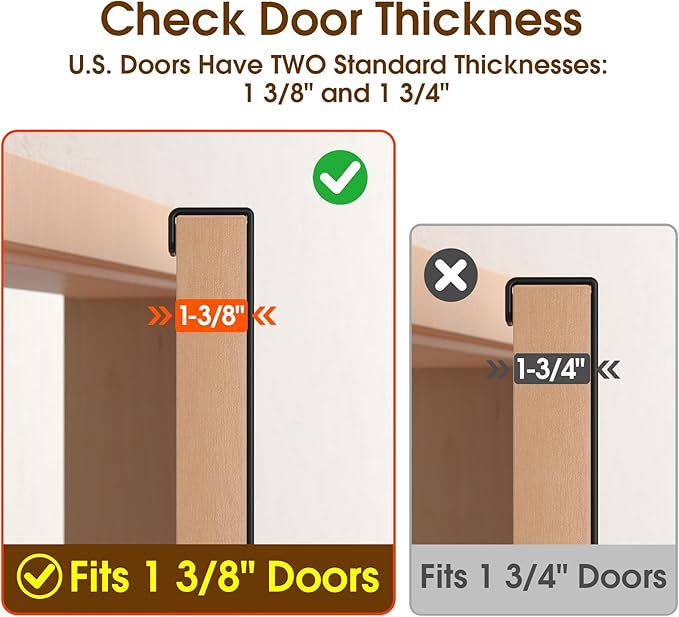 Long Over The Door Hooks Hanger with 15.75" Arms for Easier Access by Shorter, J16U, Perfectly Fits US Standard 1 3/8-inch Doors, Towel Rack Bathroom Organizer Holder, Rustproof, Black