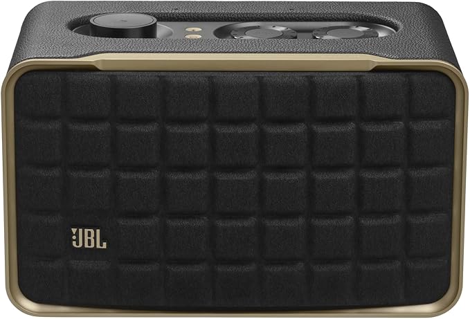JBL Authentics 200 - Retro Style Smart Home Speaker with Built in Wi-Fi, Bluetooth and Voice Assistants, Alexa and Google Assistant, Multi-Room Playback, Automatic self tuning (Black/Gold)