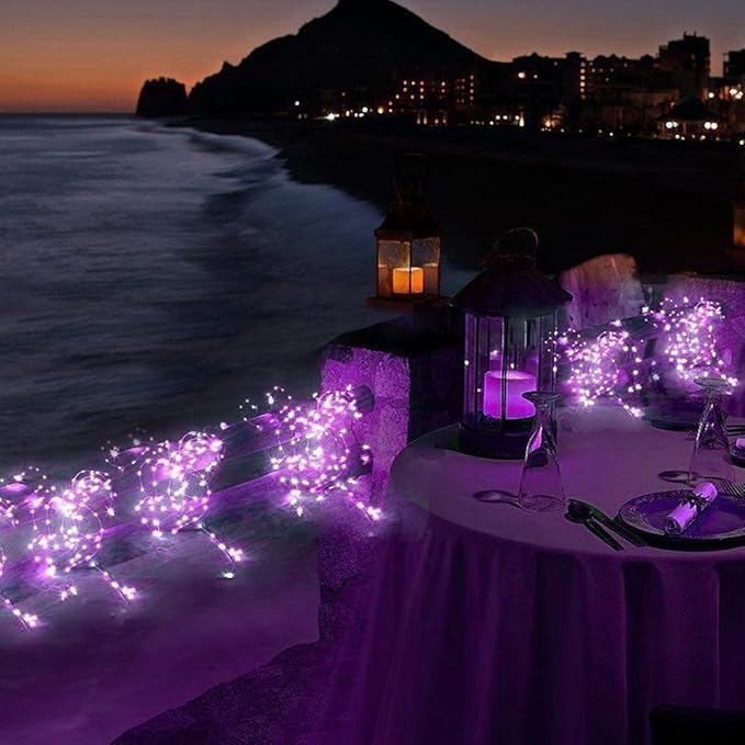 RUICHEN 20 Ft 120 LED USB Fairy String Lights with On/Off Switch, Waterproof Copper Wire Lights for Bedroom Wall Ceiling Wreath Crafts Christmas Halloween Party, Purple