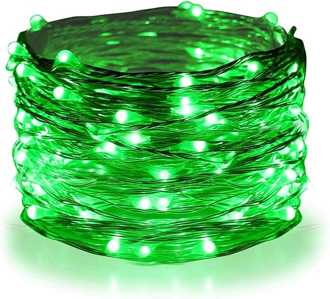 Twinkle Star 33FT 100 LED Silver Wire String Lights, St Patricks Day Fairy Lights Battery Operated LED String Lights for Christmas Wedding Party Home Holiday Decoration, Green