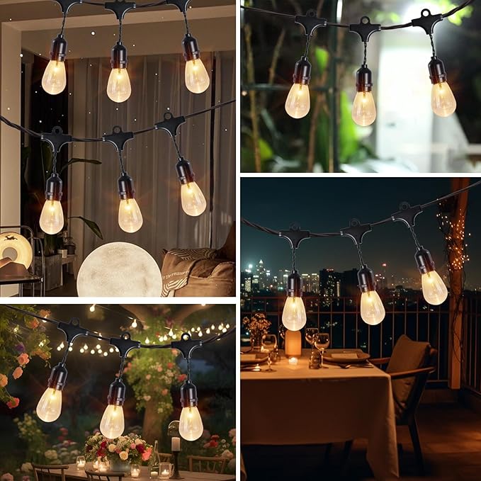 Vigdur 11FT Solar String Lights Outdoor Waterproof with 15 Plastic Bulbs Shatterproof & Auto ON/Off, Solar Powered Patio Lights for Camping Backyard Garden Porch Decor
