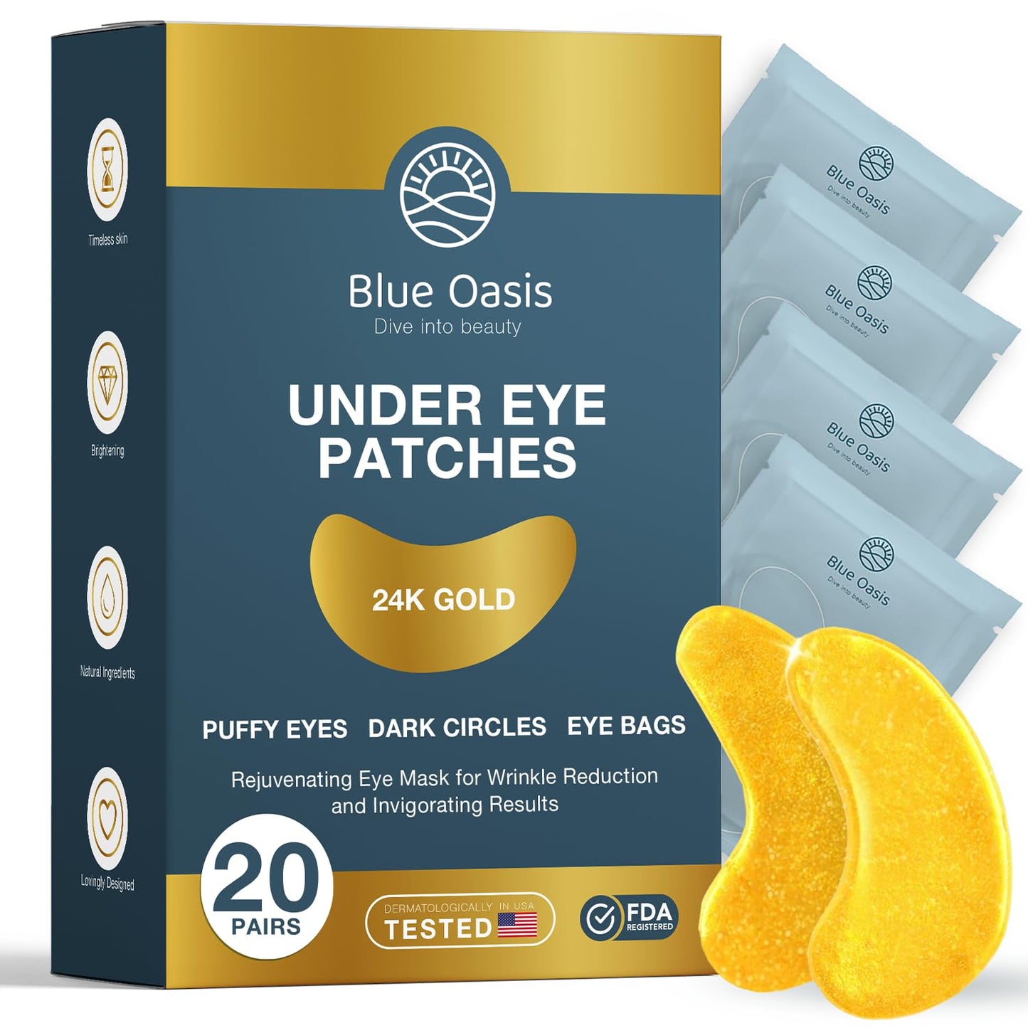 Under Eye Patches for Puffy Eyes and Dark Circles â 24k Gold Under Eye Mask Patches for Puffiness, Beauty & Personal Care Products â Under Eye Masks 20 Pairs Gold Under Eye Patches for Puffy Eyes