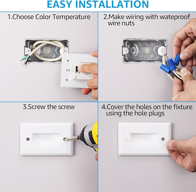 LEONLITE 3CCT LED Step Lights 120V-277V, 150LM 2.5W Dimmable Horizontal Stair Lights Indoor Outdoor IP65, CRI90 & ETL, 2700K3000K4000K Selectable Zinc Alloy Staircase Lights, White, 3 Pack