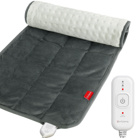 Comfytemp Weighted Heating Pad for Back & Cramps, 2.2lb Electric Neck Shoulder Heat Pad, Birthday Gifts for Women Men Mom Dad, 2H Auto-Off, 12x24, Washable, Gray