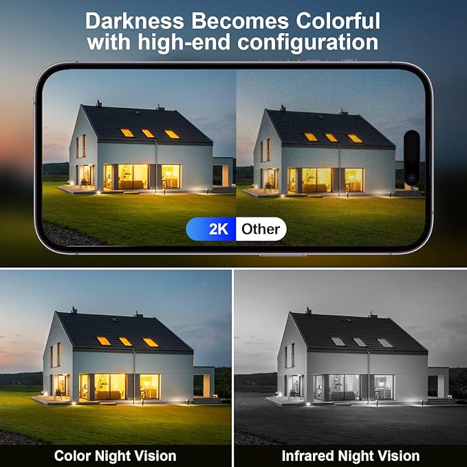 Cameras for Home Security, 2K Security Cameras Wireless Outdoor with Motion Detect & Color Night Vision, Security Camera Support SD/Cloud Storage, Outdoor Camera Battery Operated Waterproof