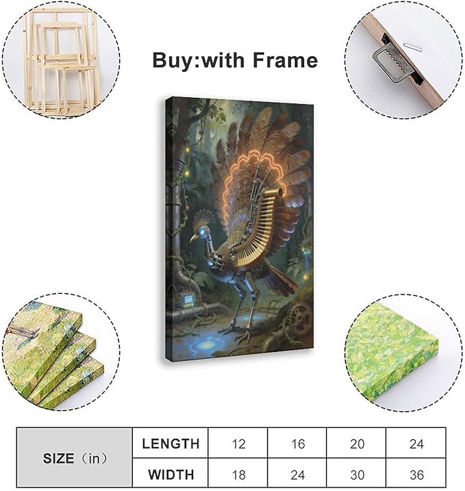 Framed Mechanical Fantasy Wall Art for Living Room TV Wall Vintage Steampunk Aesthetic Home Decor 16x24inch(40x60cm)