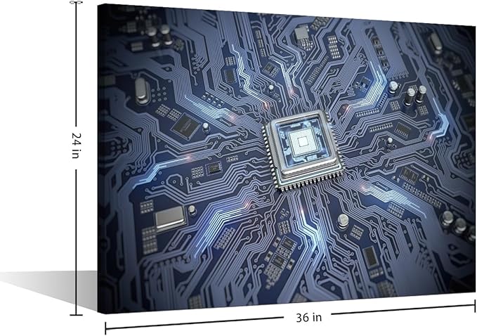 TUMOVO Wall Art for Living Room Large Size Internet Concept Office Wall Decor Circuit Board with CPU Canvas Prints AI Modern Artwork for Bedroom Bathroom Framed Ready to Hang, 36x24in