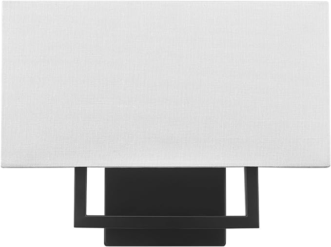 Globe Electric 2-Light Wall Sconce, Matte Black, White Linen Shade, Rectangular Cutout Body, Dimmable, 65000081