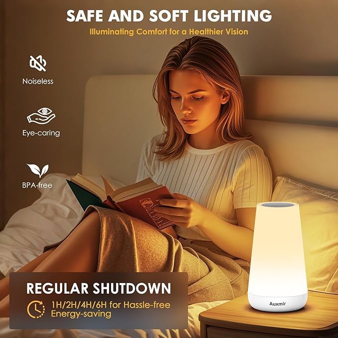 Auxmir Night Light, Dimmable Touch Lamp for Bedroom, Portable Rechargeable Bedside Table Lamp for Baby Nursery, 13 RGB Colors & 5 Brightness, Night Lights for Bedroom Living Room Bathroom Hallways