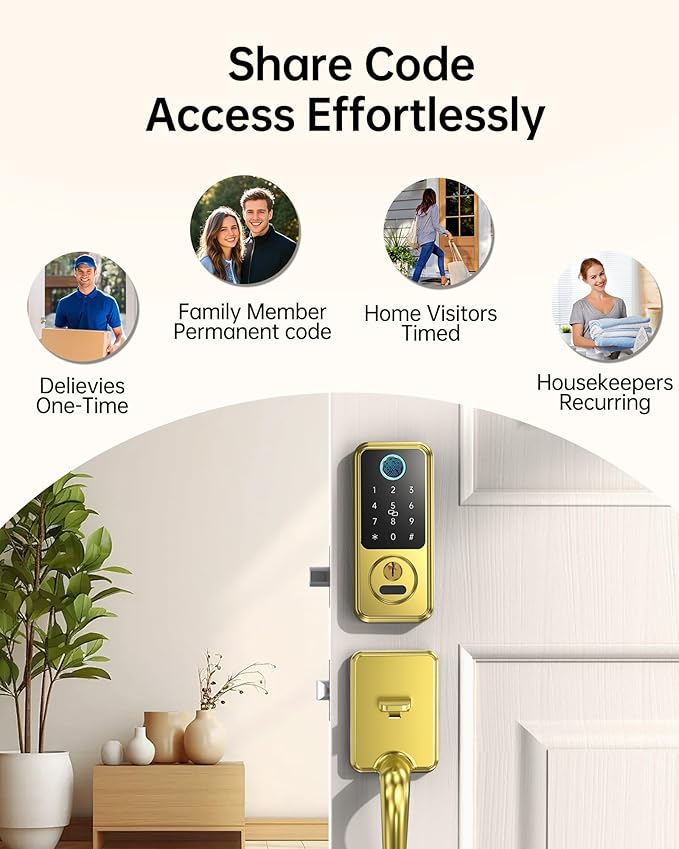 Hornbill Smart Lock for Front Door, Keyless Entry Door Lock with Handleset, Smart Deadbolt Lock for Home/New House, Auto-Lock, Brushed Gold