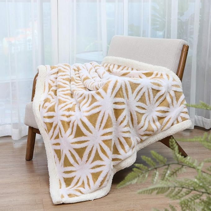 LOMAO Sherpa Fleece Blanket Fuzzy Soft Throw Blanket Dual Sided Blanket for Couch Sofa Bed (Yellow, 60''x80'')