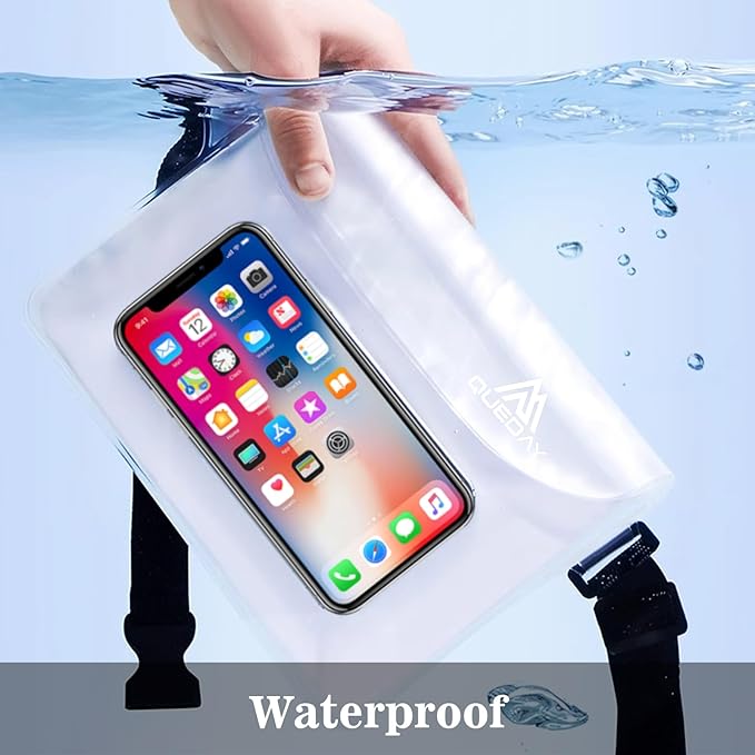 Queday 2-Pack Waterproof Pouch with Waist Strap, Screen Touchable Dry Bag with Adjustable Belt for Phone Valuables for Swimming Snorkeling Boating Fishing Kayaking Blue Pink
