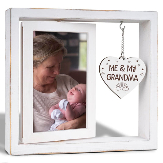 Nuowagify Me and My Grandma Picture Frame,New Grandmother Gifts,Grandma Gifts for New Baby,First Time Grandmother Presents,Room Decor Vintage Style,Baby Gender Neutral Rotating Photo Frame 4x6