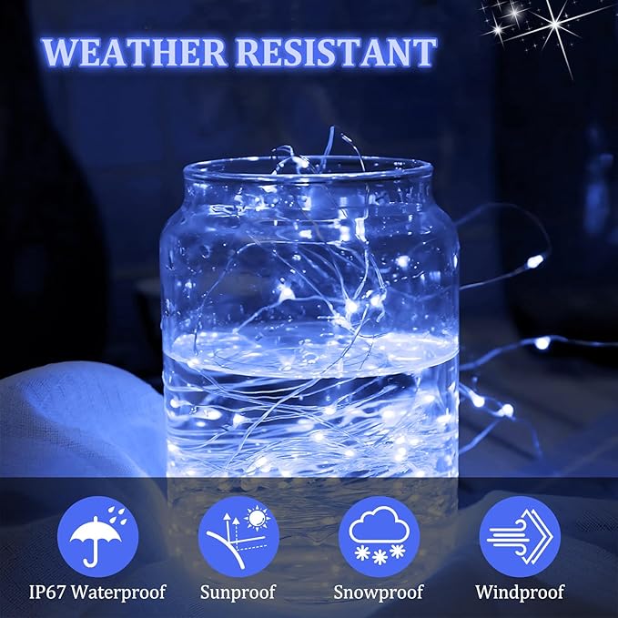 2 Pack Led Fairy Lights Battery Operated String Lights Waterproof Silver Wire 7 Feet 20 Led Firefly Starry Moon Lights for DIY Wedding Party Bedroom Patio Christmas (2 Pack, White)