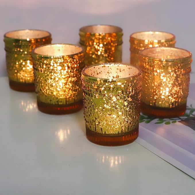 VOHO 24pcs Gold Candle Holders Bulk, Votive Candle Holders for Table Centerpiece, Mercury Gold Votive Holder for Wedding Dinning Party (2.1'' x 2.6'', W/H)