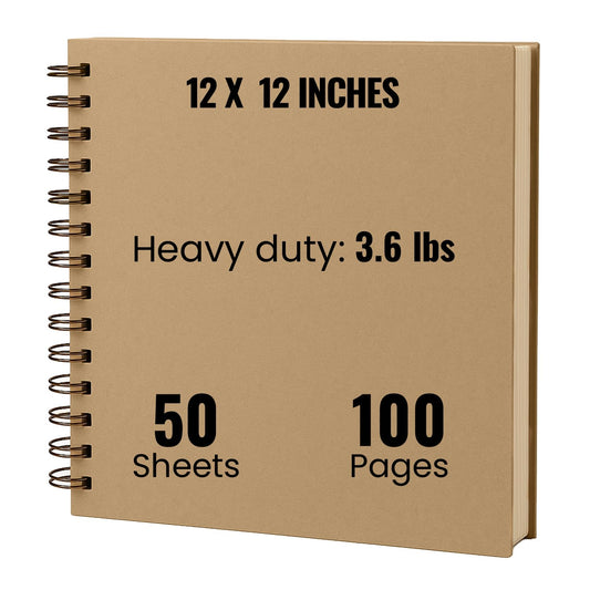 Modern Shop Scrapbook Album | Extra Thick Kraft Paper with Hardcover - 12 x 12 250 gsm, 50 sheet