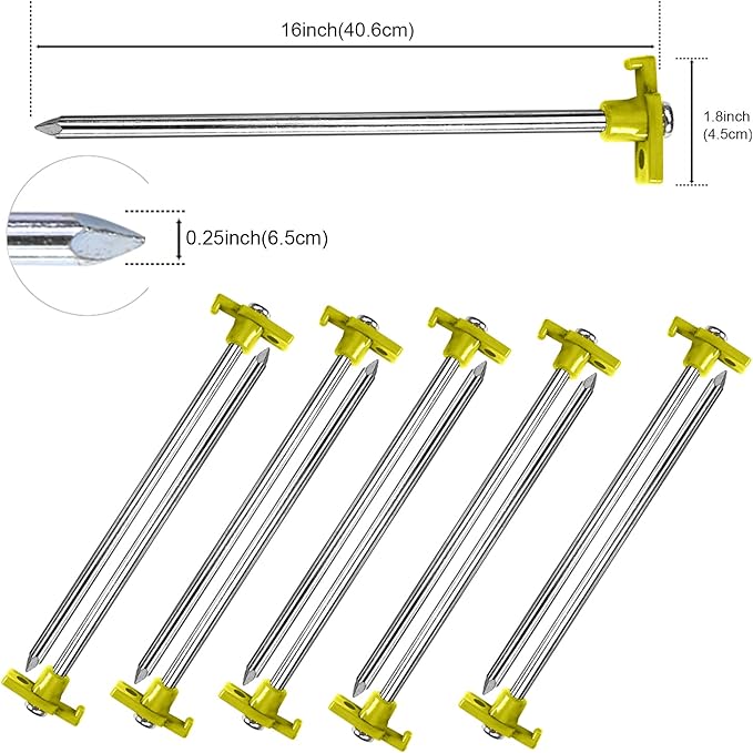ABCCANOPY Tent Stakes 16" Camping Tent Stakes, 10pc-Pack (Yellow)