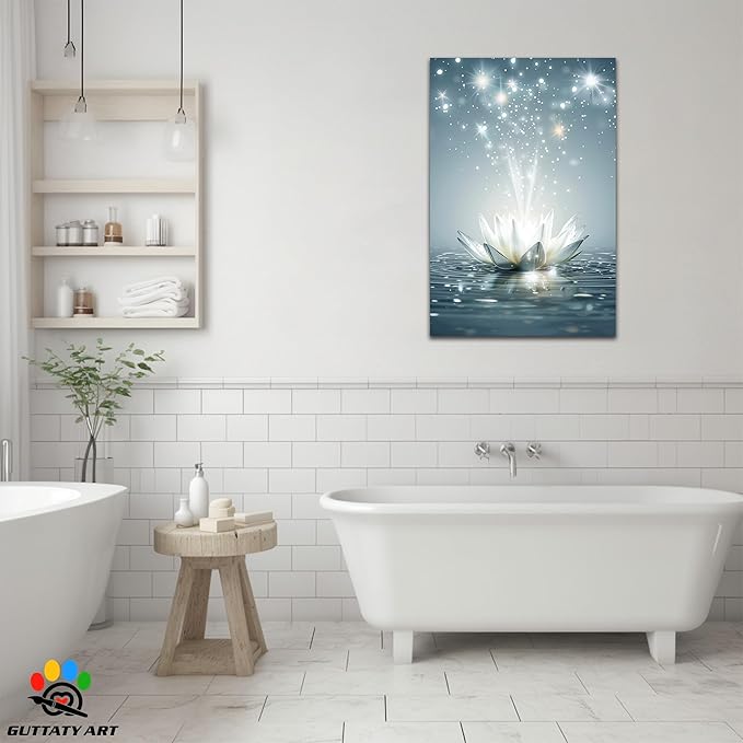 GUTTATY Zen Floral Canvas Wall Art, Water Lily Bloom Picture, Lotus Flower Canvas Art Print, Spiritual Zen Wall Picture, Meditation Spiritual Zen Flower Print for Yoga Spa Spiritual Room 28x40 inch