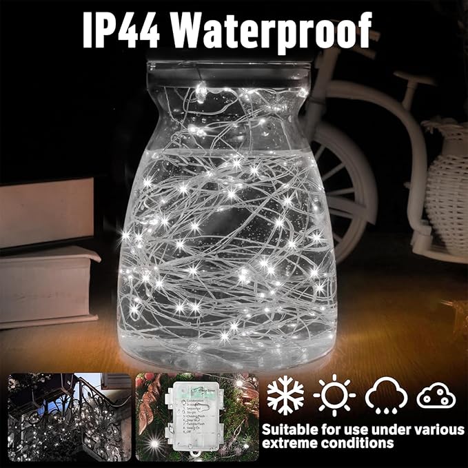 LAMPHOME 100 LED White Fairy Lights Battery Operated, Mini Battery Powered Copper Wire Starry String Lights,Light Length 32.5Ft, Multi Functions & Timer, with Remote Indoor/Outdoor use