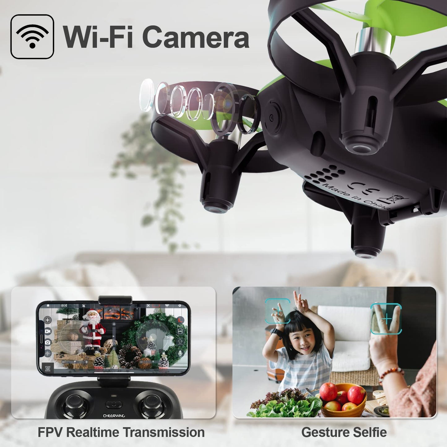 Cheerwing CW10 Mini Drone for Kids WiFi FPV Drone with Camera, RC Drone Gift Toy for Boys and Girls with Auto Hovering, Voice Control