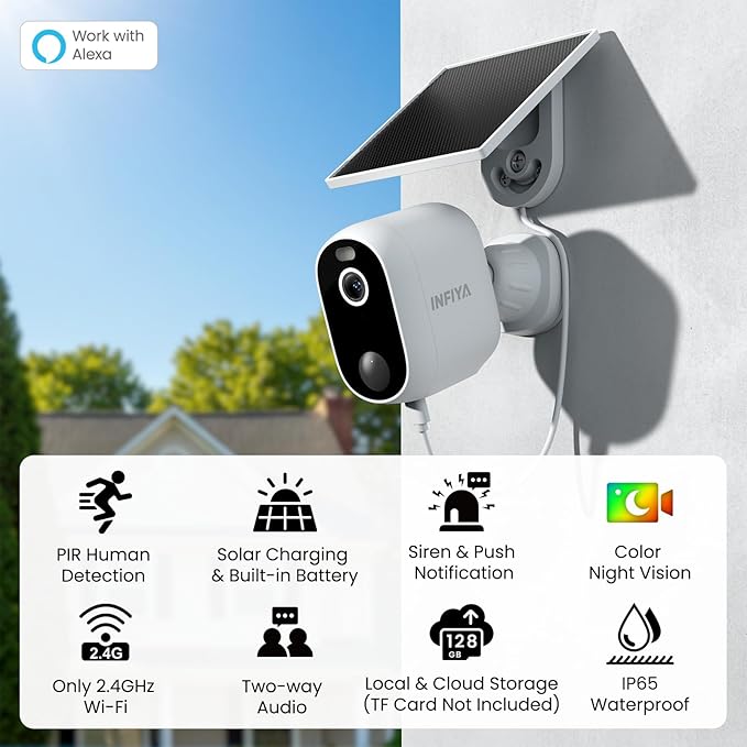 Security Cameras Wireless Outdoor-Solar&Battery Powered 2K 2.4G Cameras for Home Security, Instant Alert, AI Human Detection, Color Night Vision, 2-Way Talk, SD Storage, Work with Alexa, Z1 4P